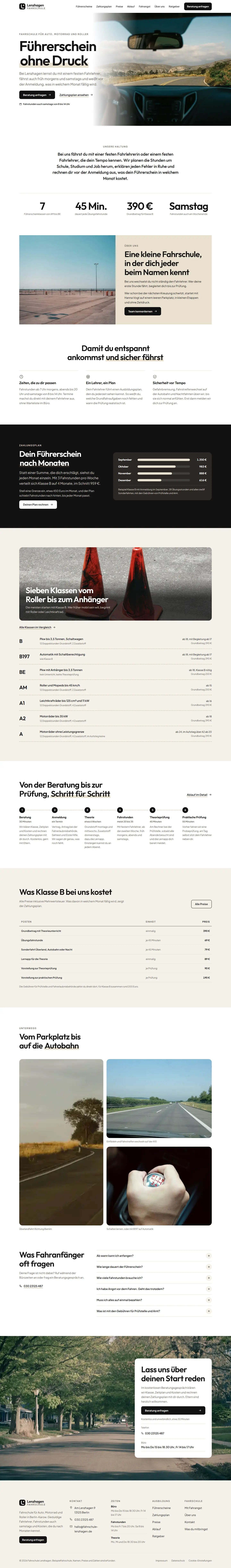 Startseite des Templates Lenzhagen für Fahrschule