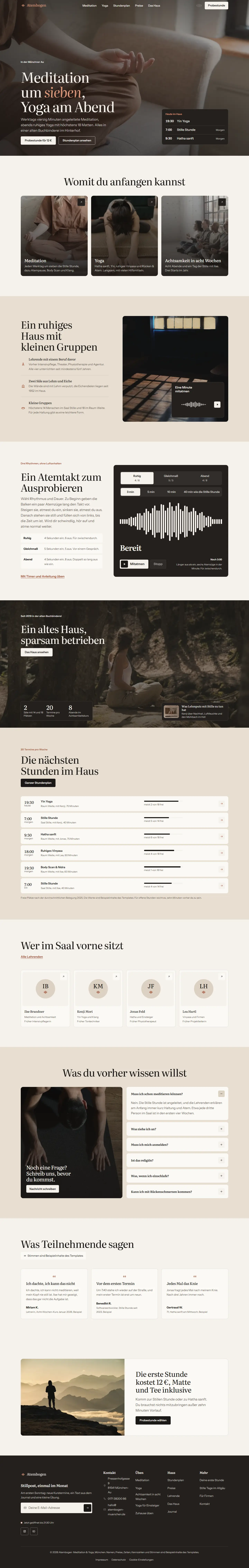 Startseite des Templates Atembogen für Meditation & Yoga