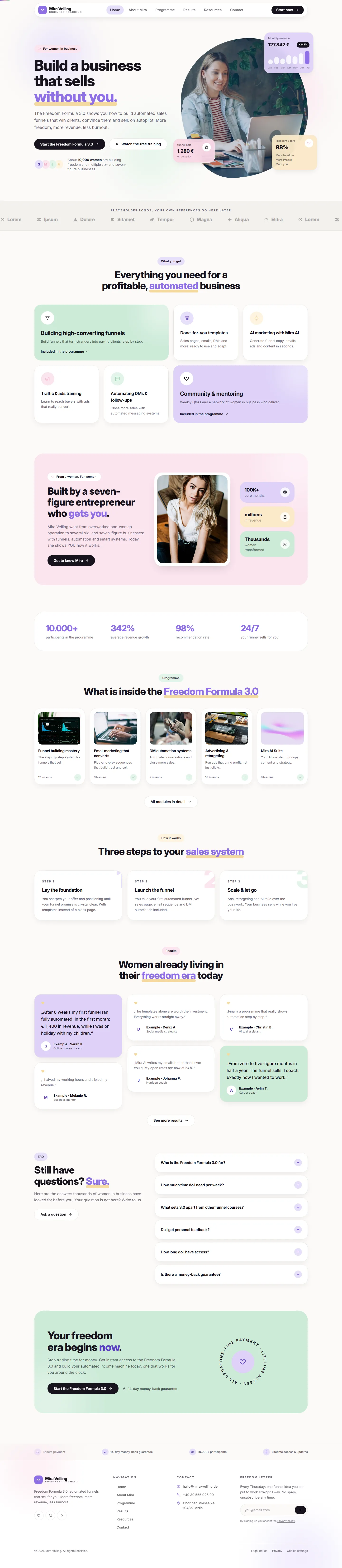 Full homepage of the Velling template