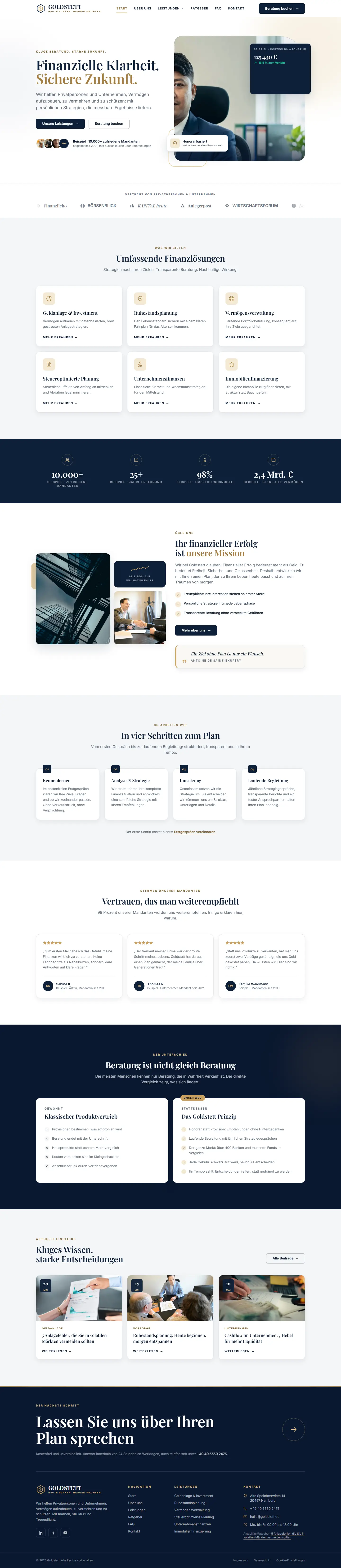 Startseite des Templates Goldstett für eine Vermögensverwaltung