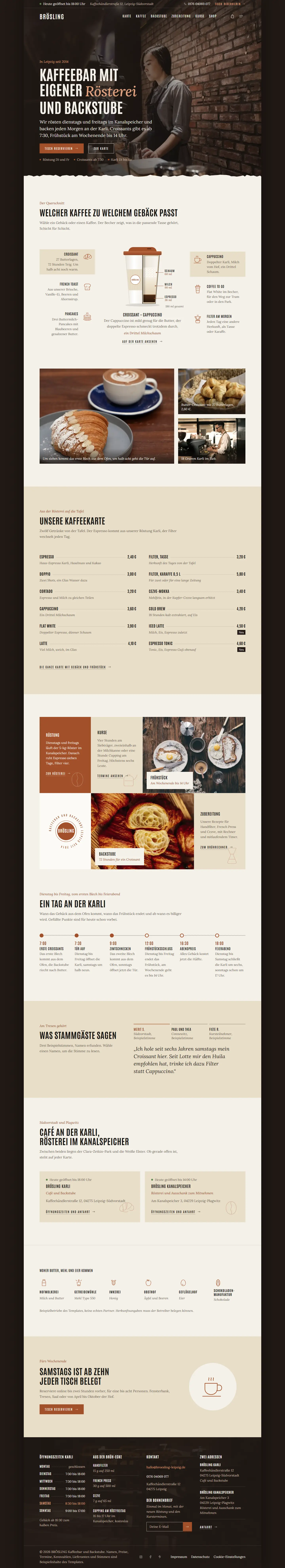 Startseite des Templates Brösling für Kaffeebar & Backstube