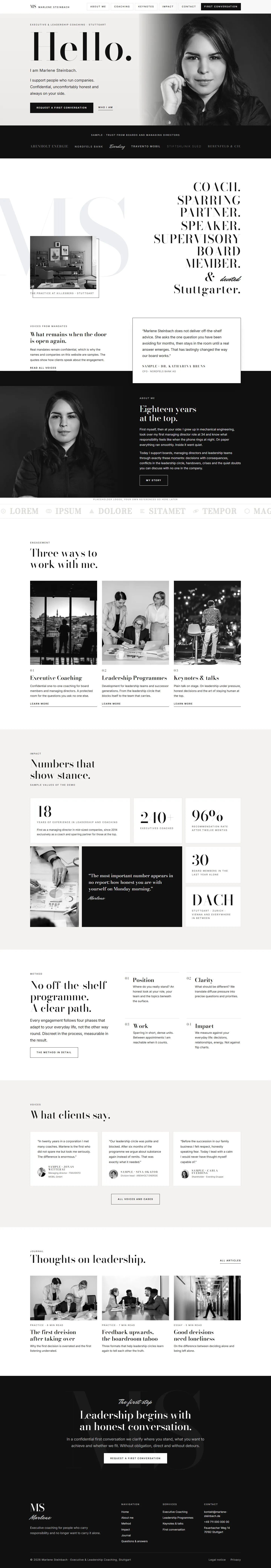 Full homepage of the Steinbach template