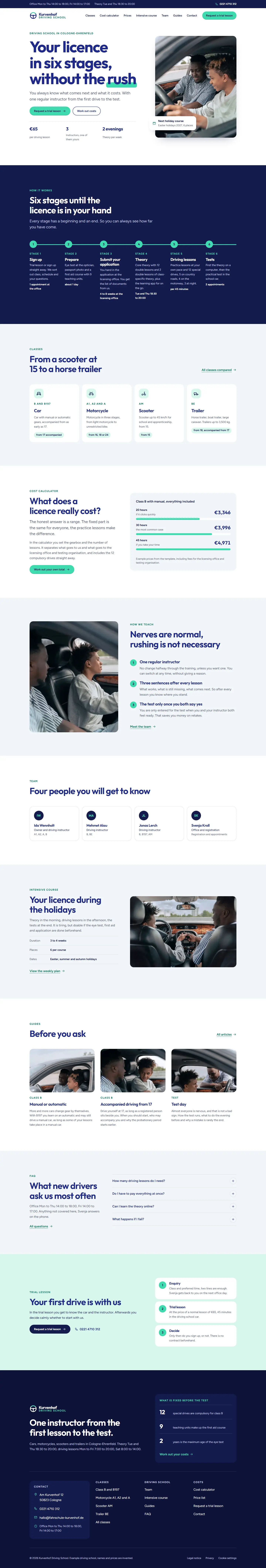 Full homepage of the Kurvenhof template
