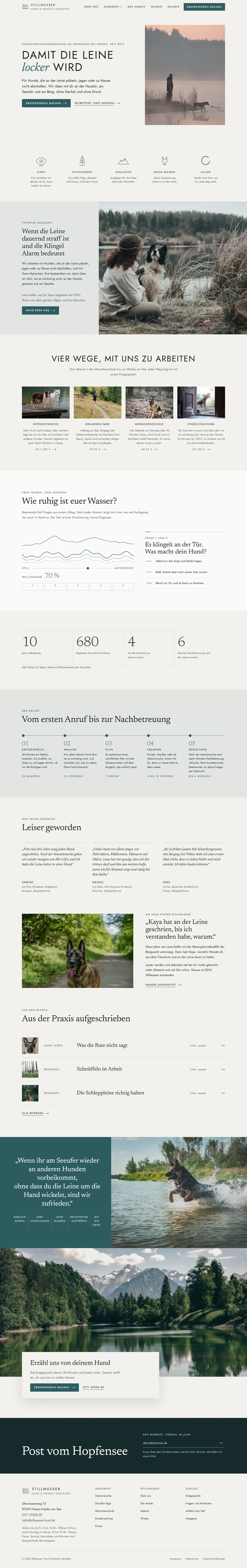 Vollständige Startseite des Templates Stillwasser