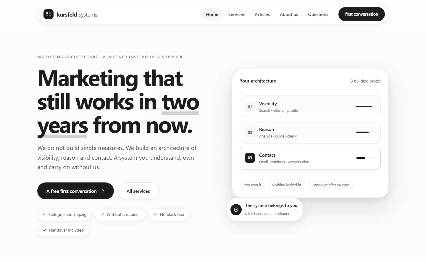 Homepage of the Kursfeld template for agencies and service providers