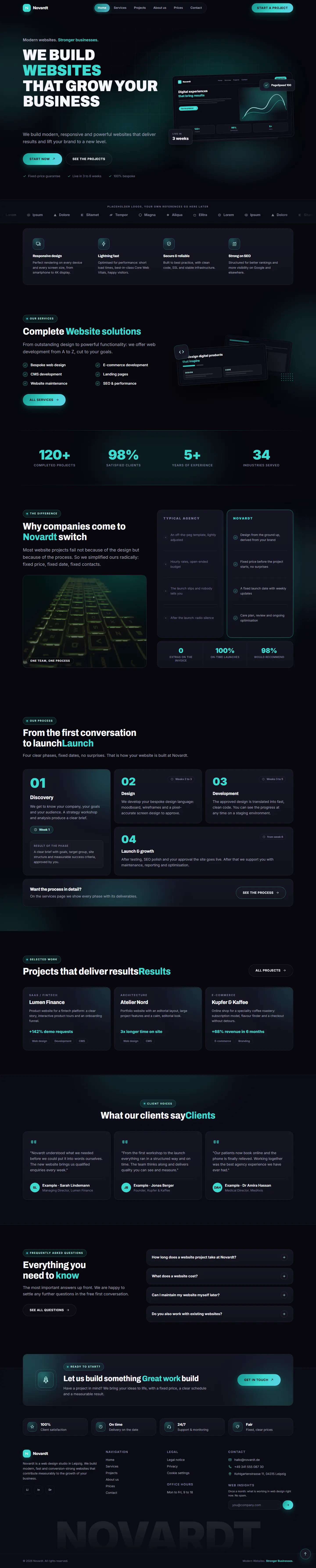 Full homepage of the Novardt template
