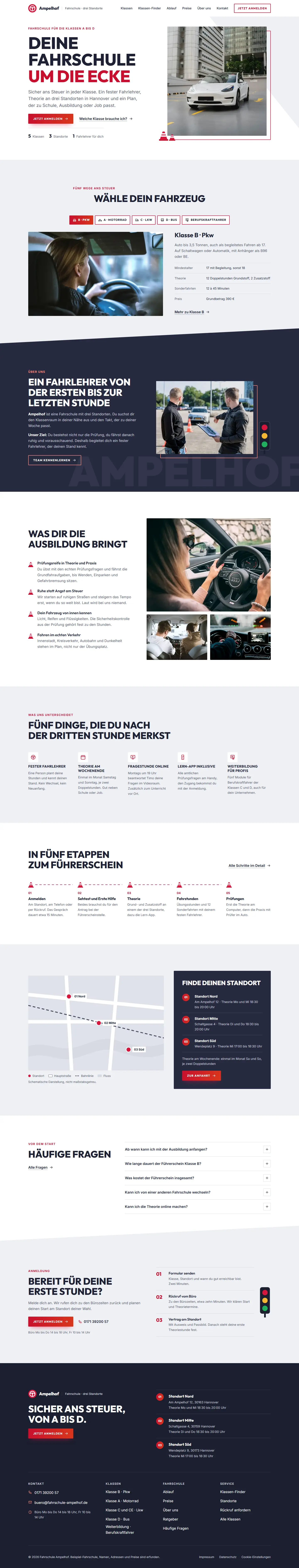 Startseite des Templates Ampelhof für Fahrschulen