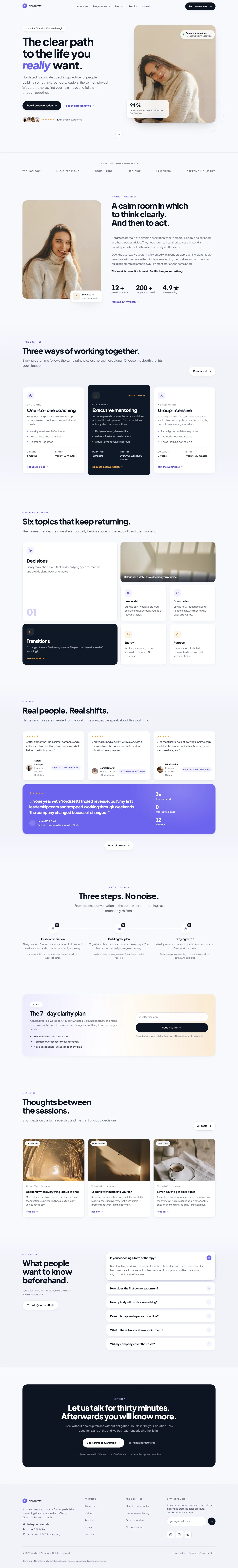Full homepage of the Nordstett template