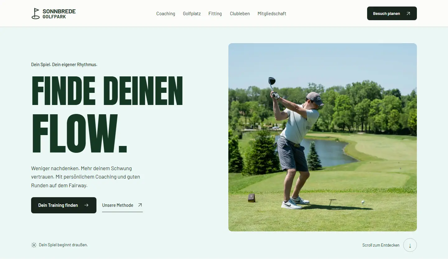 Startseite des Templates Sonnbrede für Golfpark & Coaching