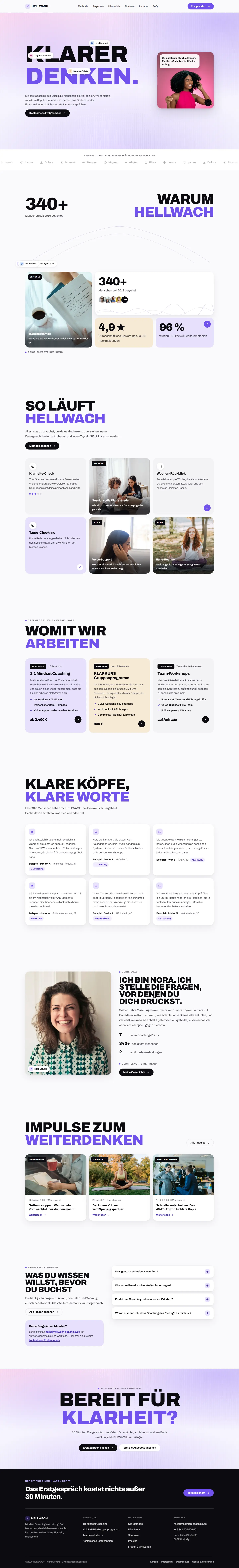 Vollständige Startseite des Templates Hellwach