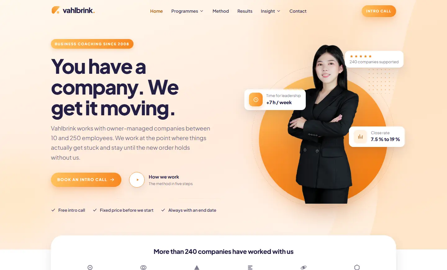 Homepage of the Vahlbrink template for a business coaching practice