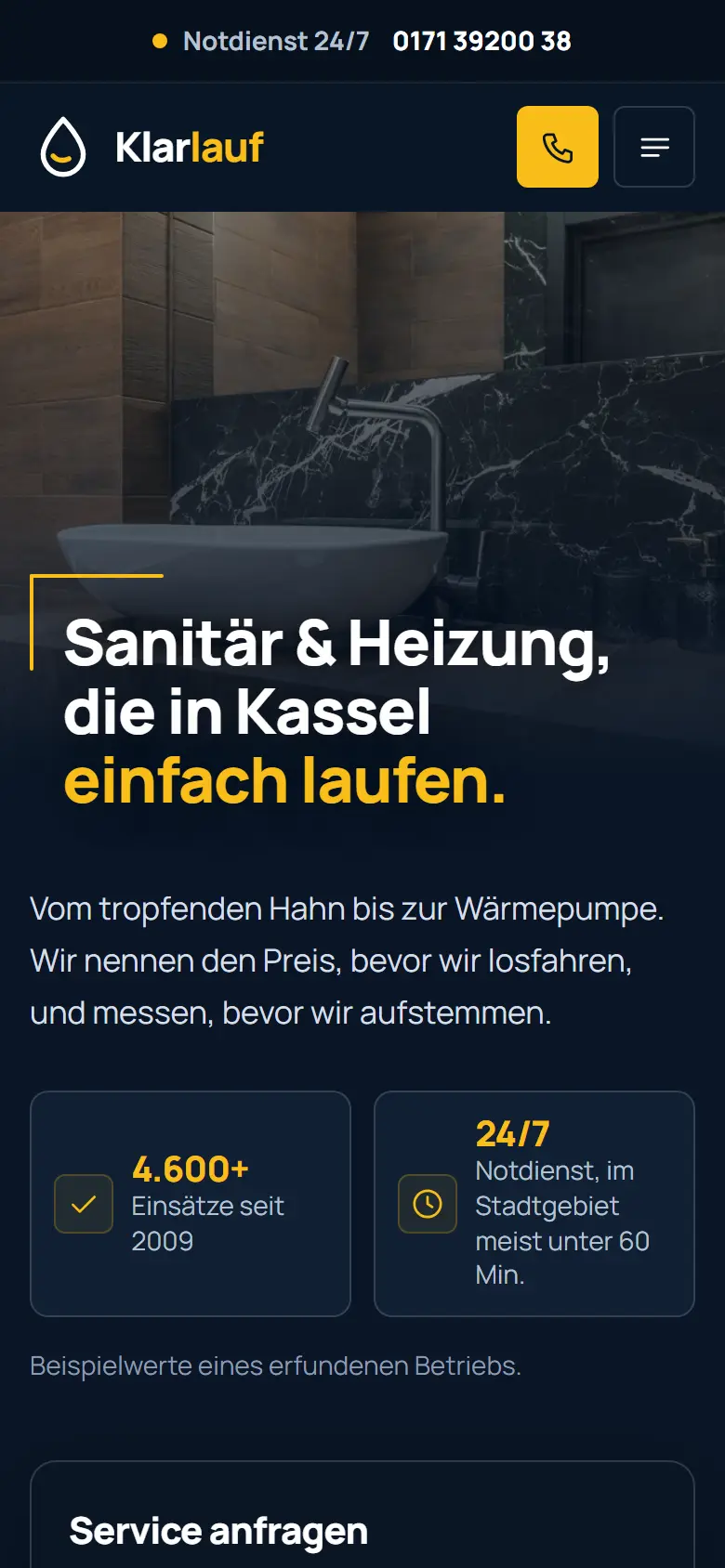 Mobile Startseite des Templates Klarlauf