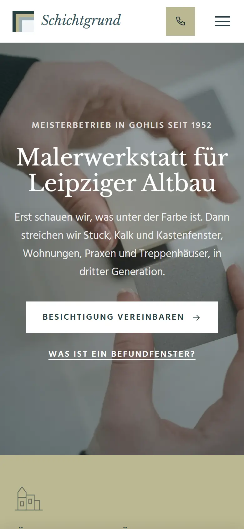 Mobile Startseite des Templates Schichtgrund