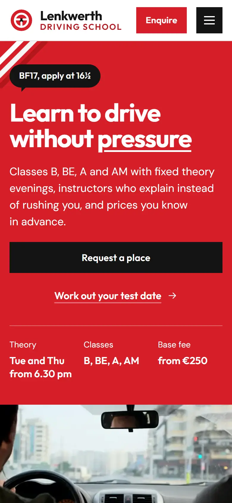 Mobile entry screen of the Lenkwerth template
