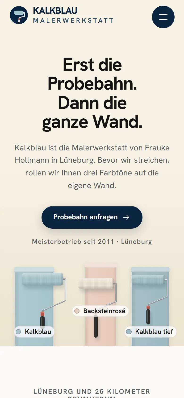 Mobile Startseite des Templates Kalkblau