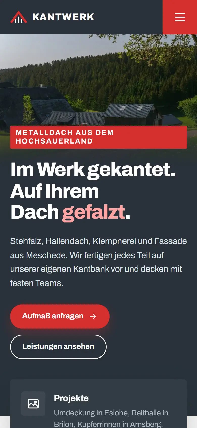 Mobile Startseite des Templates Kantwerk