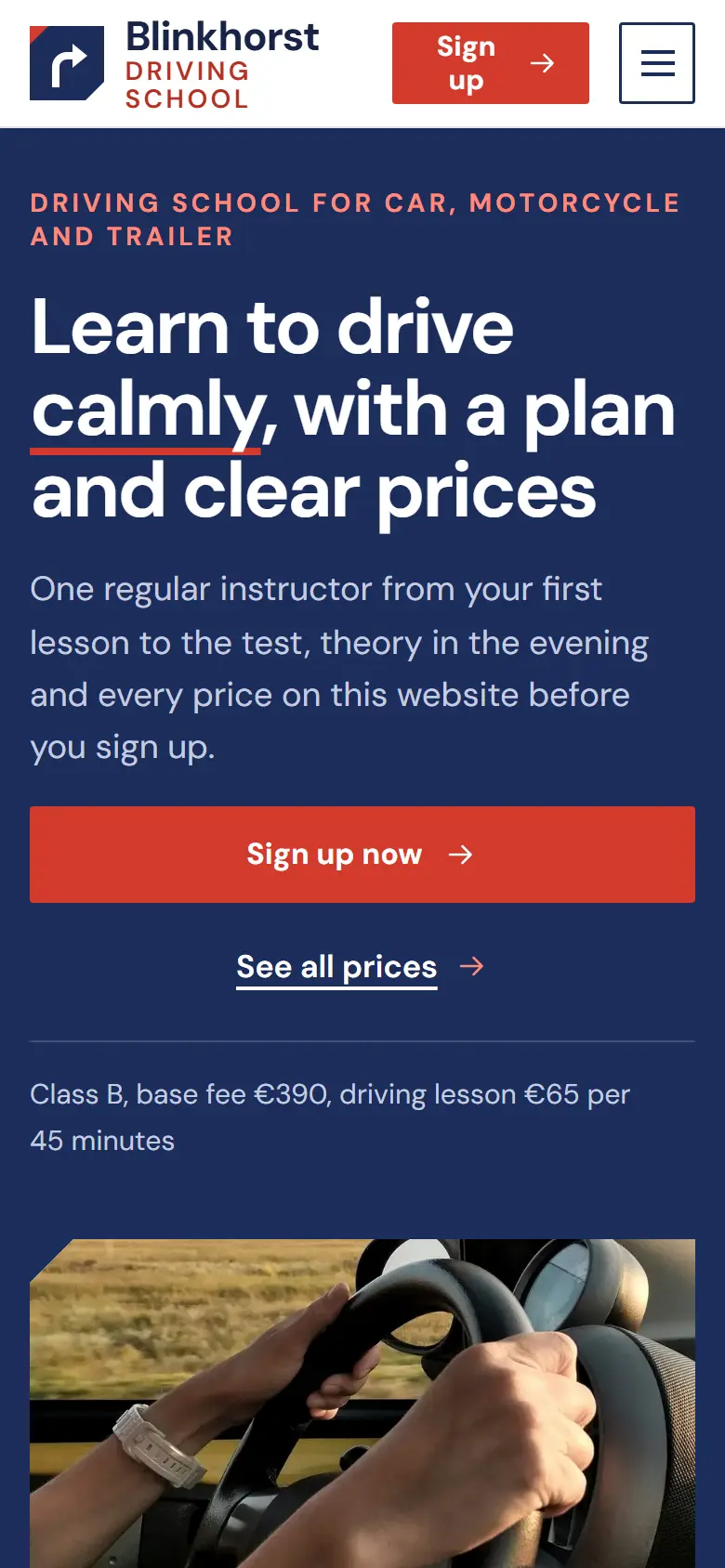 Mobile entry screen of the Blinkhorst template