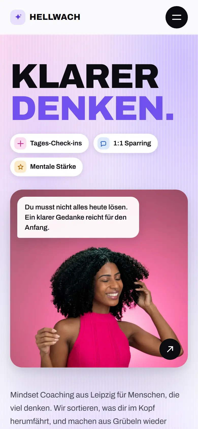 Mobile Startseite des Templates Hellwach