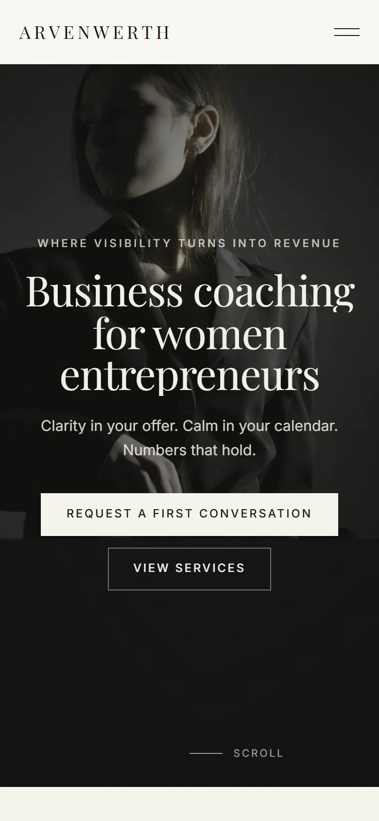 Mobile entry screen of the Arvenwerth template