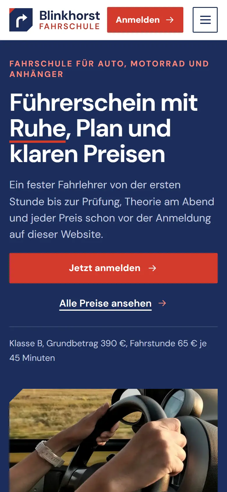 Mobile Startseite des Templates Blinkhorst