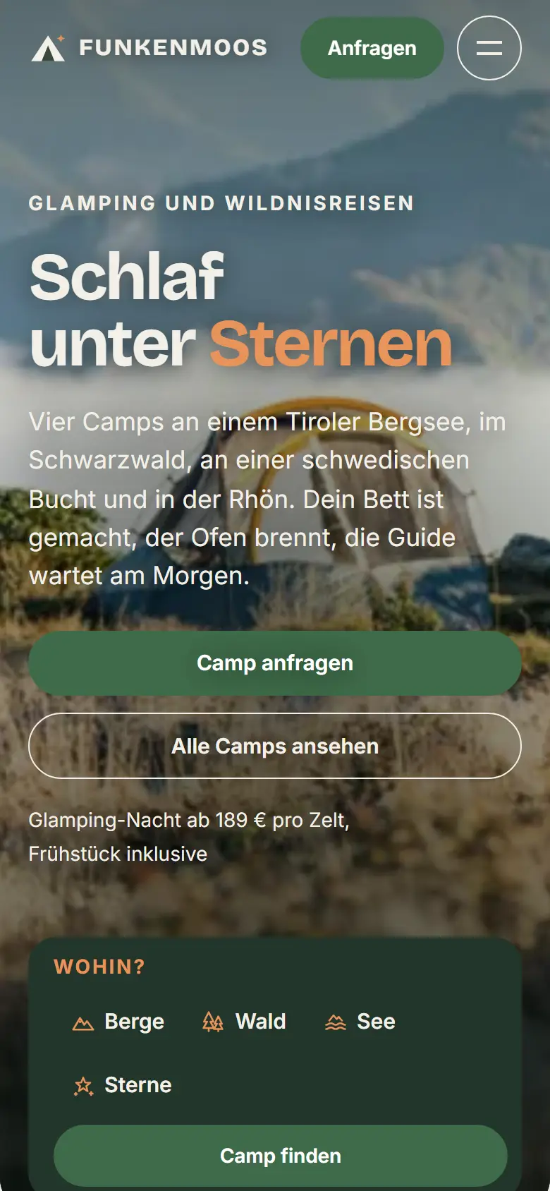 Mobile Startseite des Templates Funkenmoos
