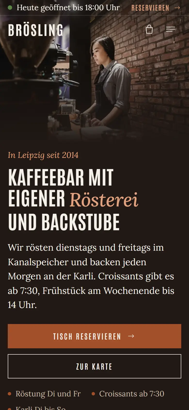 Mobile Startseite des Templates Brösling