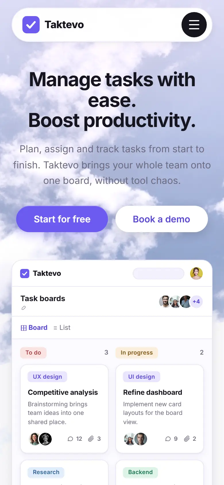 Mobile entry screen of the Taktevo template