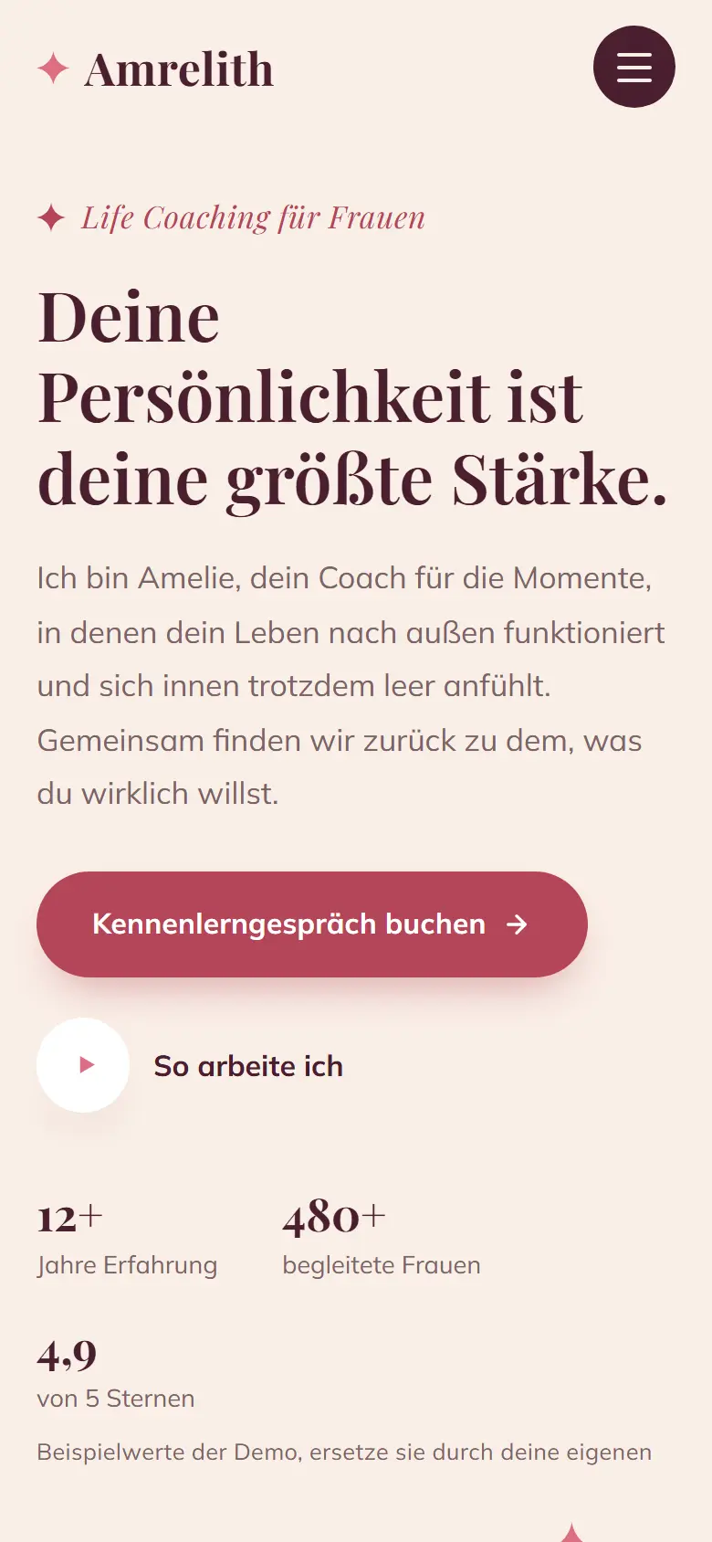 Mobile Startseite des Templates Amrelith