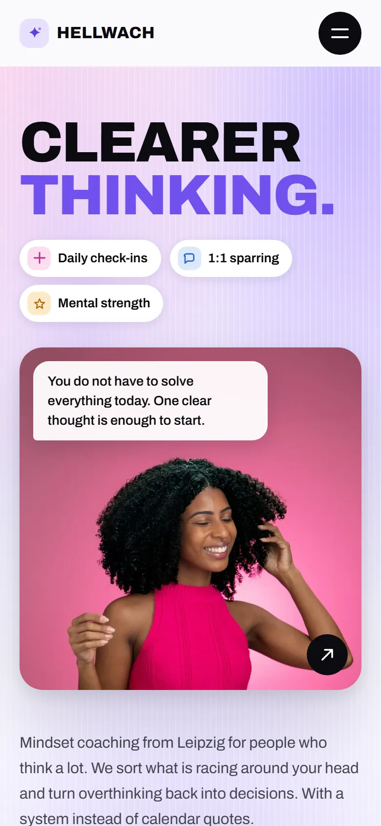 Mobile entry screen of the Hellwach template