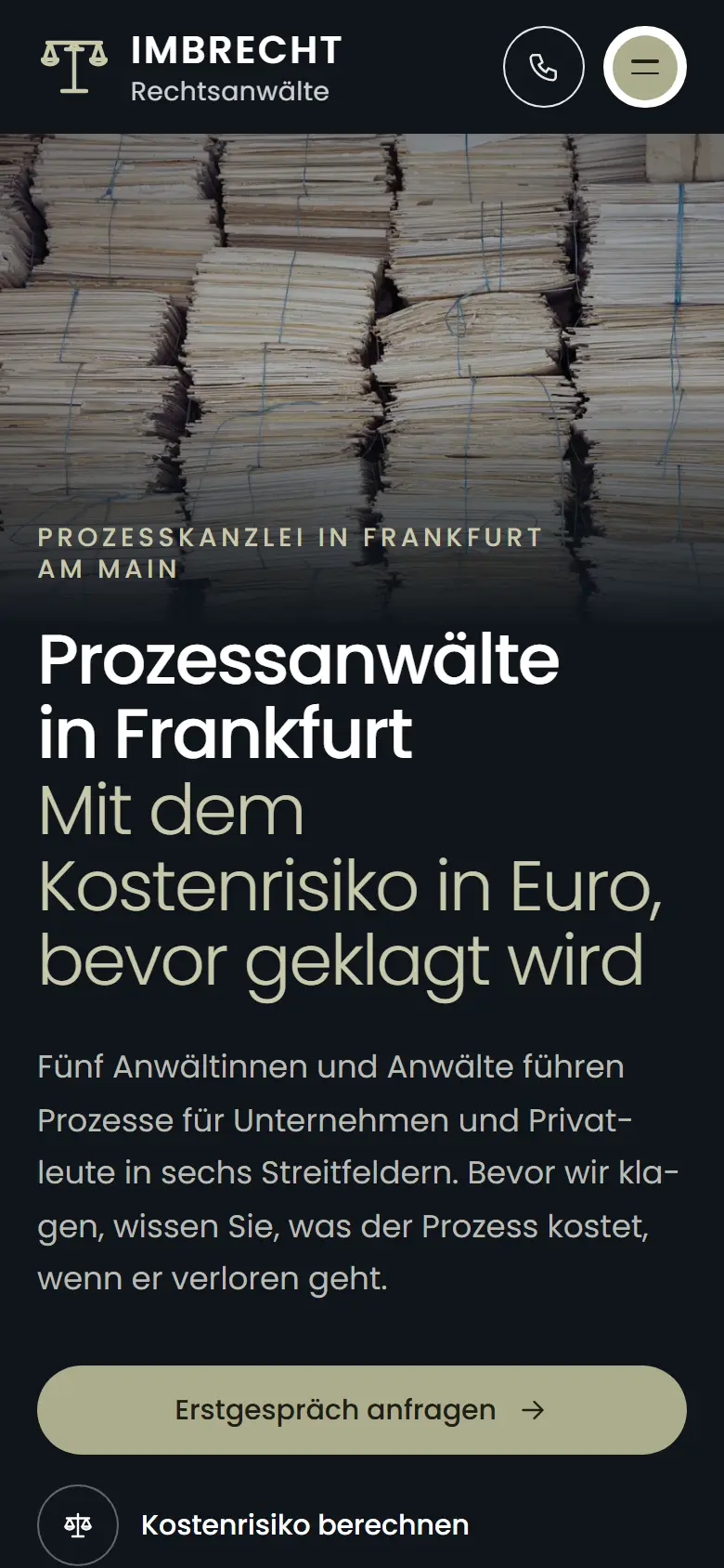 Mobile Startseite des Templates Imbrecht