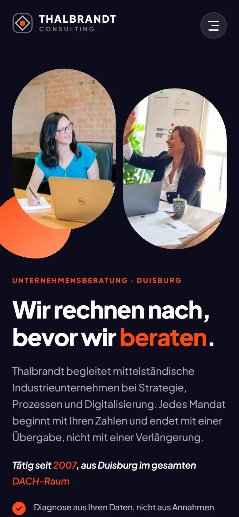 Mobile Startseite des Templates Thalbrandt