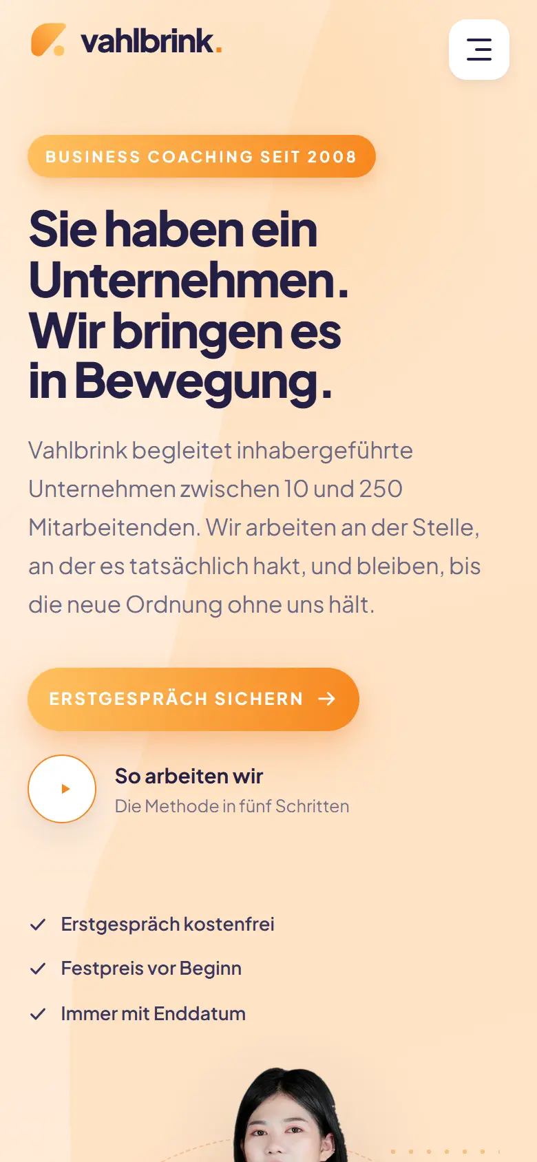 Mobile Startseite des Templates Vahlbrink
