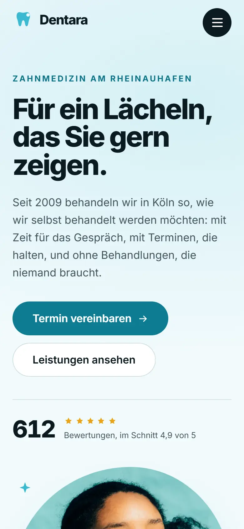 Mobile Startseite des Templates Dentara