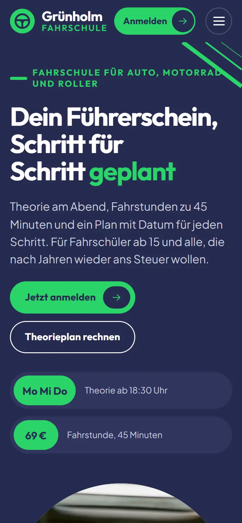 Mobile Startseite des Templates Grünholm