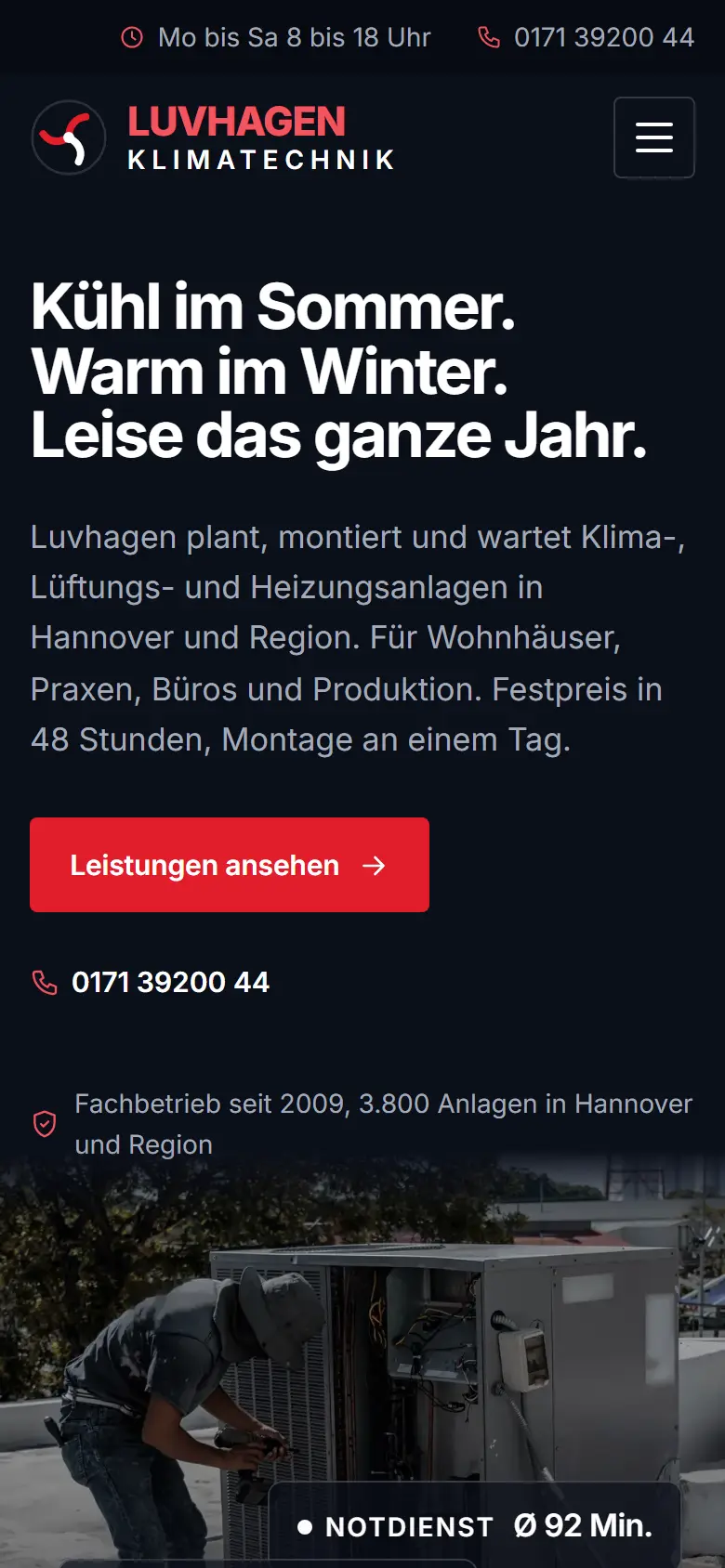 Mobile Startseite des Templates Luvhagen