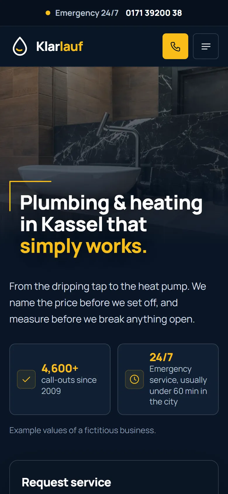 Mobile entry screen of the Klarlauf template