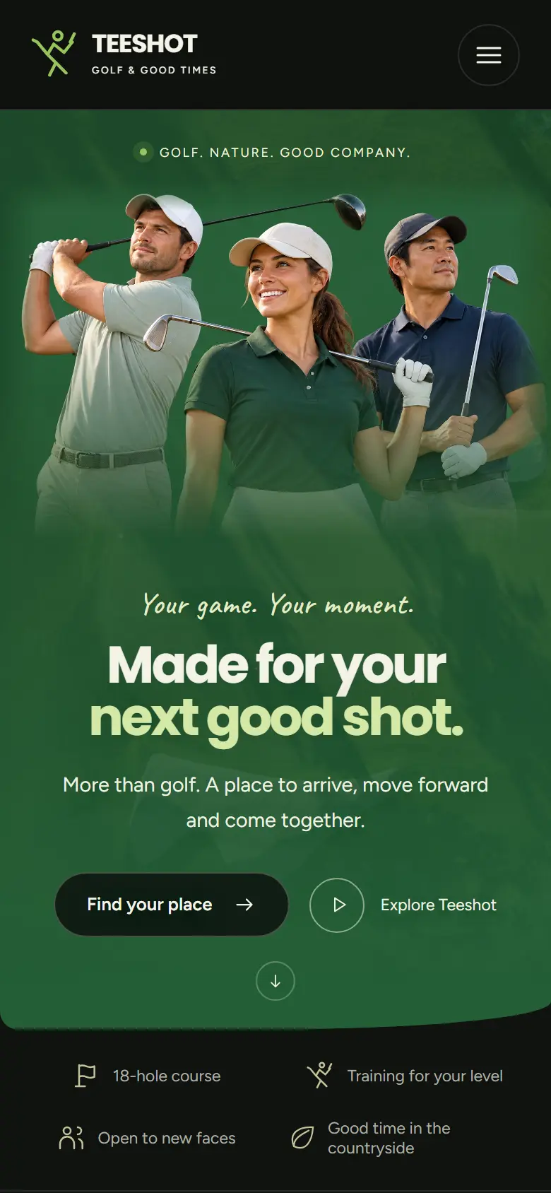 Mobile entry screen of the Teeshot template