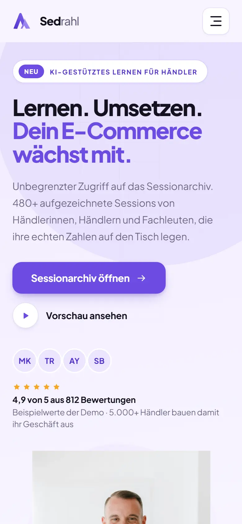 Mobile Startseite des Templates Sedrahl
