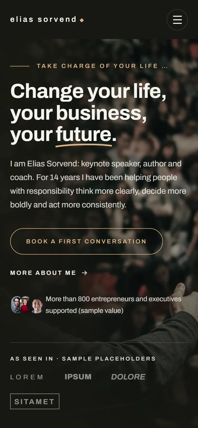 Mobile entry screen of the Sorvend template