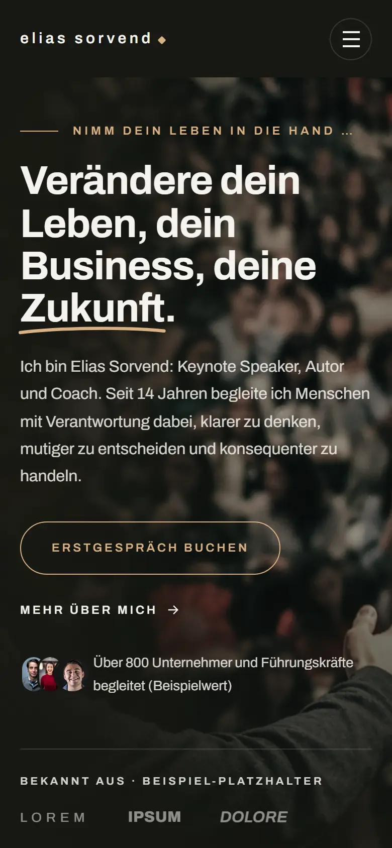 Mobile Startseite des Templates Sorvend