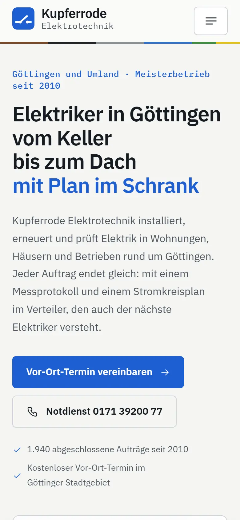 Mobile Startseite des Templates Kupferrode