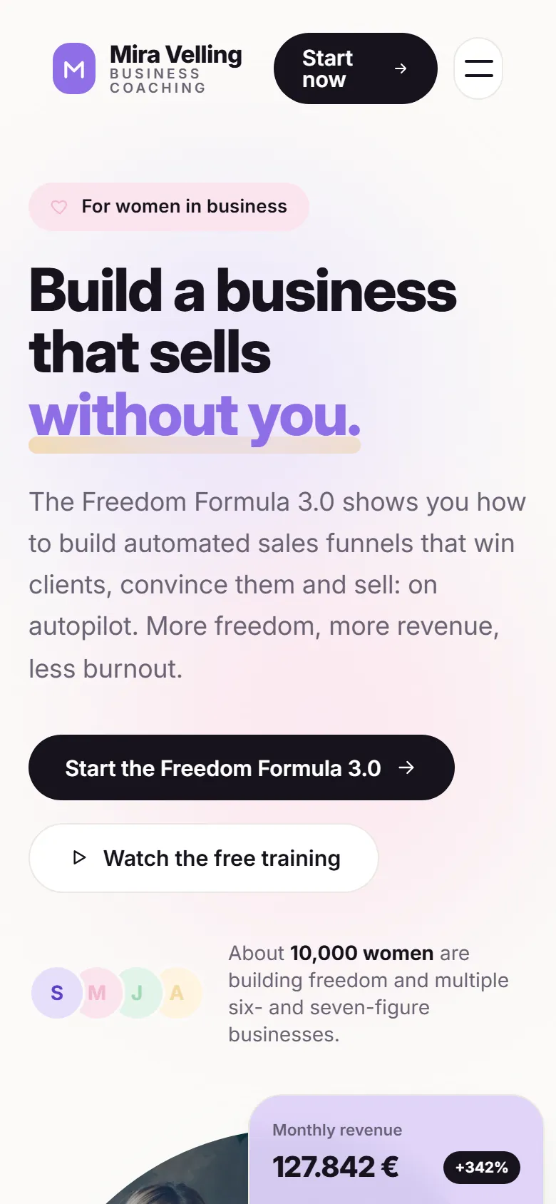 Mobile entry screen of the Velling template