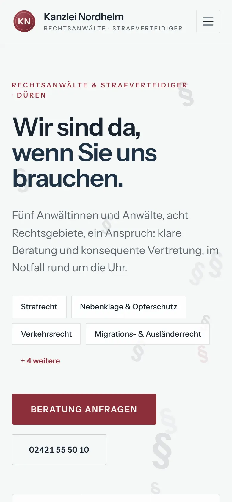 Mobile Startseite des Templates Nordhelm