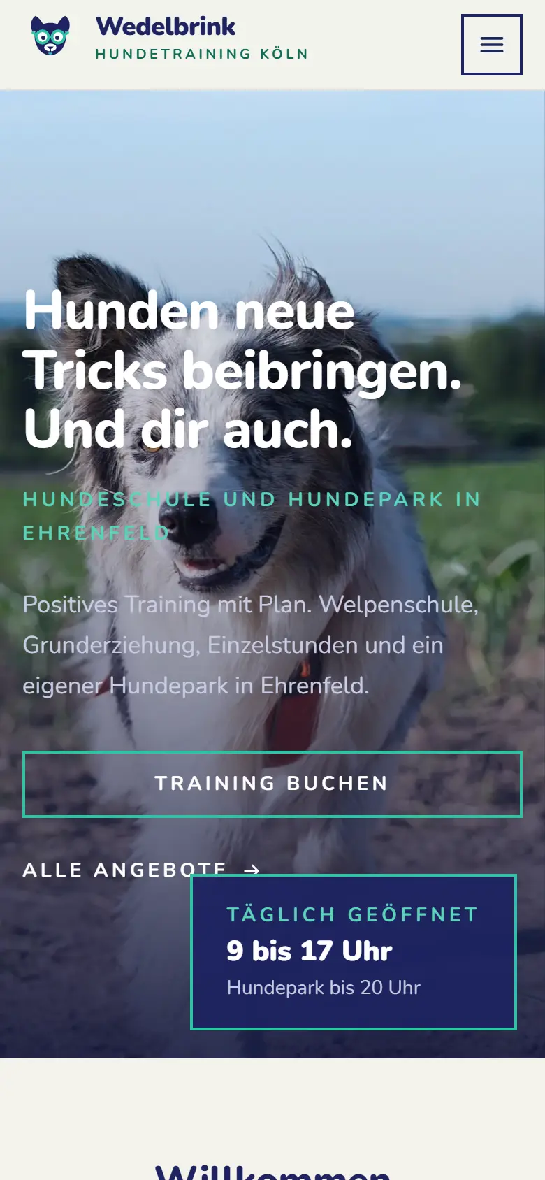 Mobile Startseite des Templates Wedelbrink