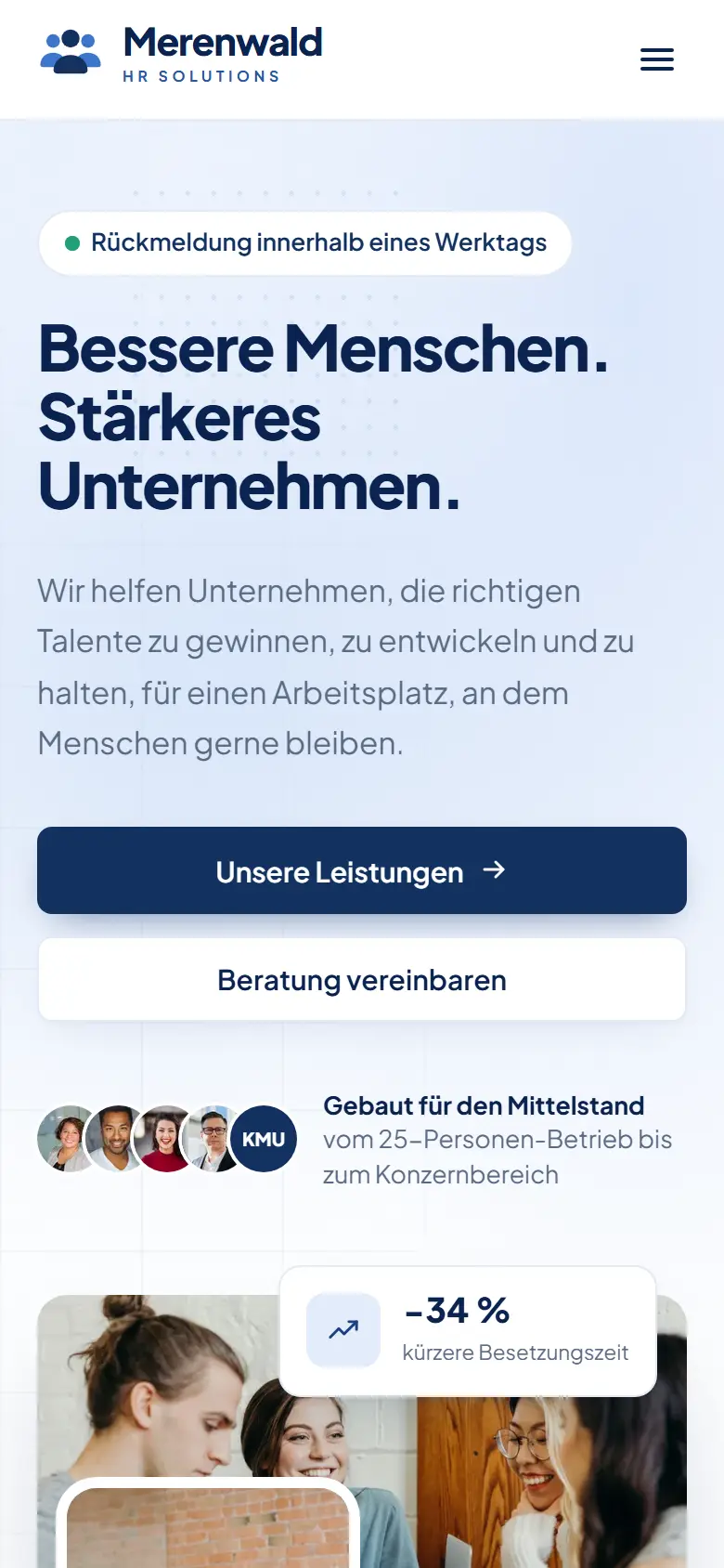 Mobile Startseite des Templates Merenwald