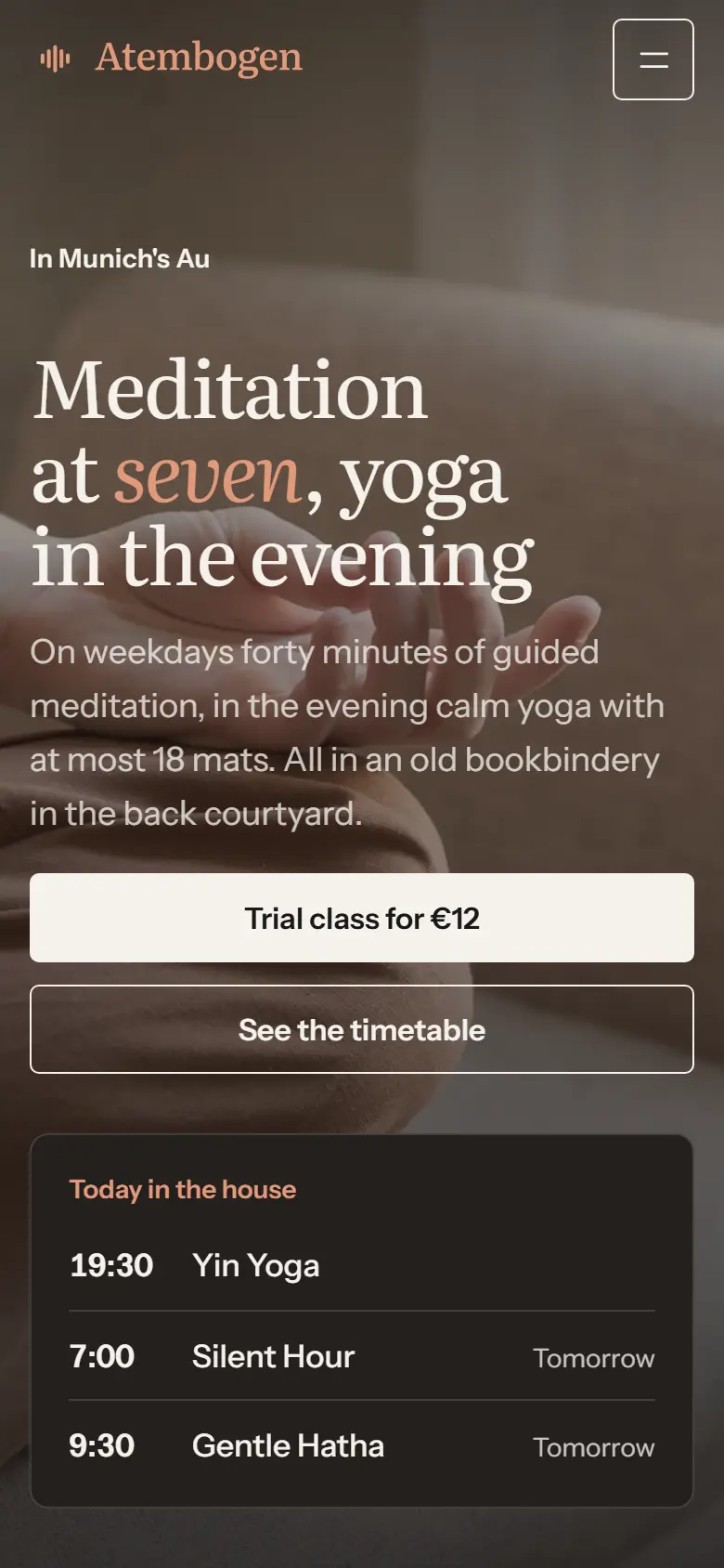Mobile entry screen of the Atembogen template