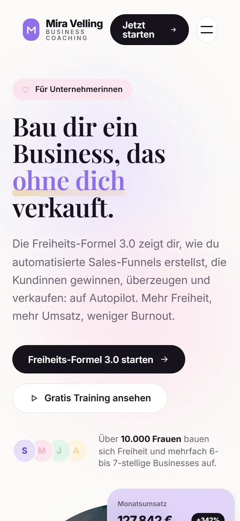 Mobile Startseite des Templates Velling