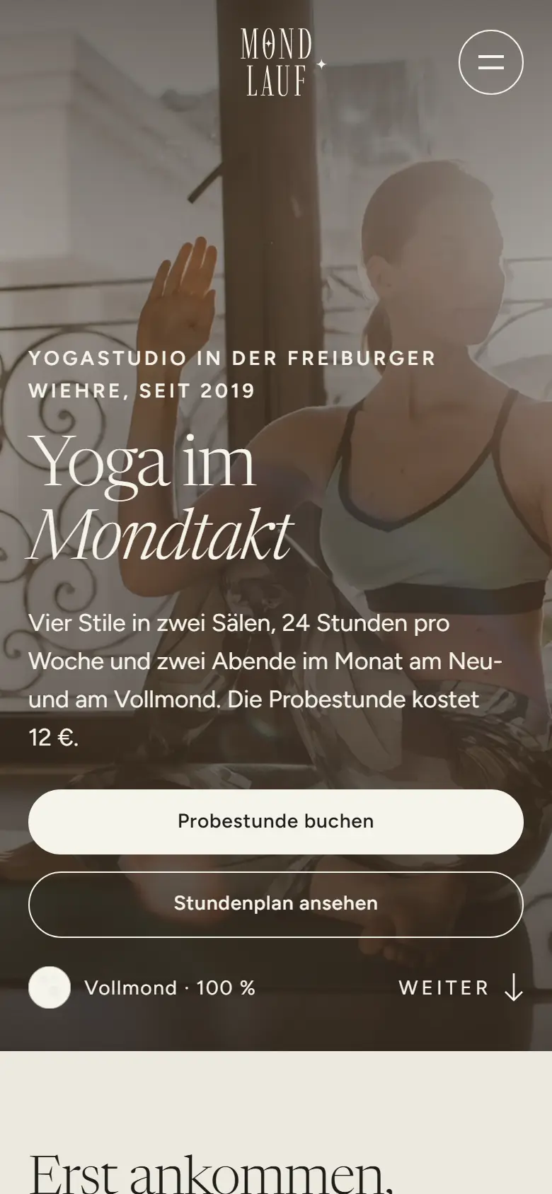 Mobile Startseite des Templates Mondlauf