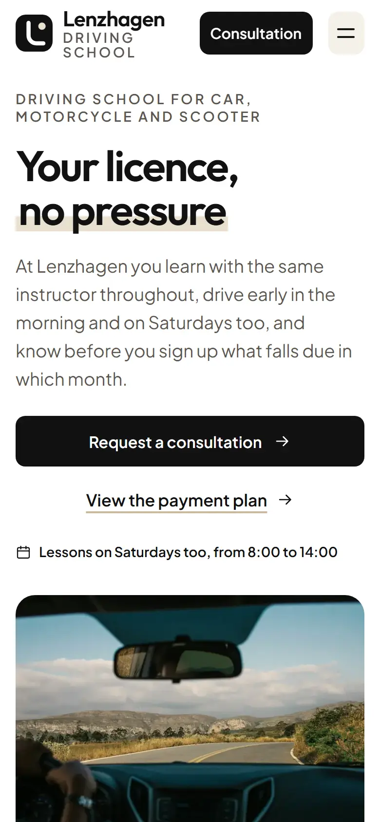 Mobile entry screen of the Lenzhagen template