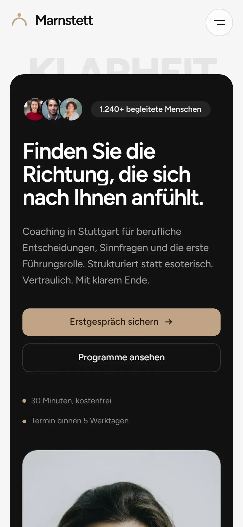 Mobile Startseite des Templates Marnstett